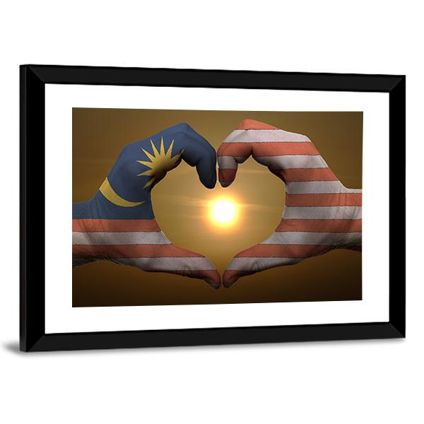Malaysia Flag On Hands Canvas Wall Art-3 Horizontal-Gallery Wrap-25" x 16"-Tiaracle