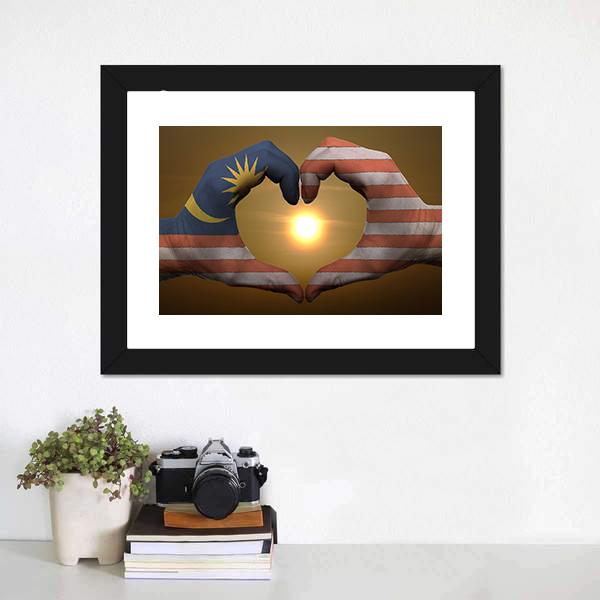Malaysia Flag On Hands Canvas Wall Art-1 Piece-Framed Print-20" x 16"-Tiaracle