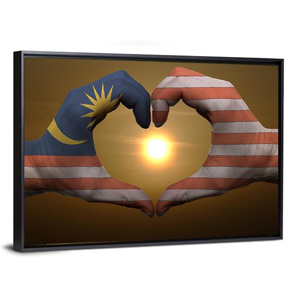 Malaysia Flag On Hands Canvas Wall Art-5 Horizontal-Gallery Wrap-22" x 12"-Tiaracle