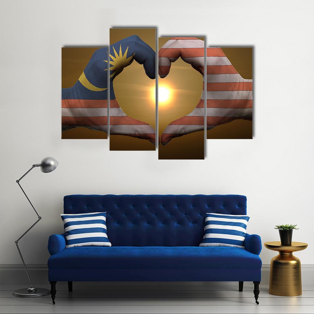 Malaysia Flag On Hands Canvas Wall Art-4 Pop-Gallery Wrap-50" x 32"-Tiaracle