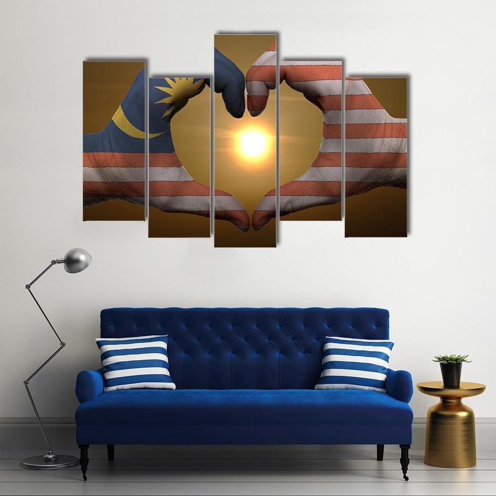 Malaysia Flag On Hands Canvas Wall Art-5 Pop-Gallery Wrap-47" x 32"-Tiaracle