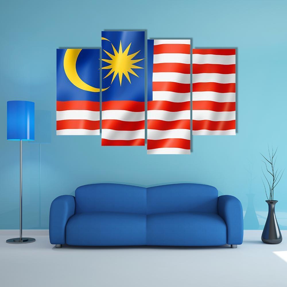 Malaysia Flag Canvas Wall Art-4 Pop-Gallery Wrap-50" x 32"-Tiaracle