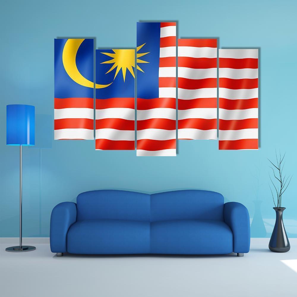 Malaysia Flag Canvas Wall Art-5 Pop-Gallery Wrap-47" x 32"-Tiaracle