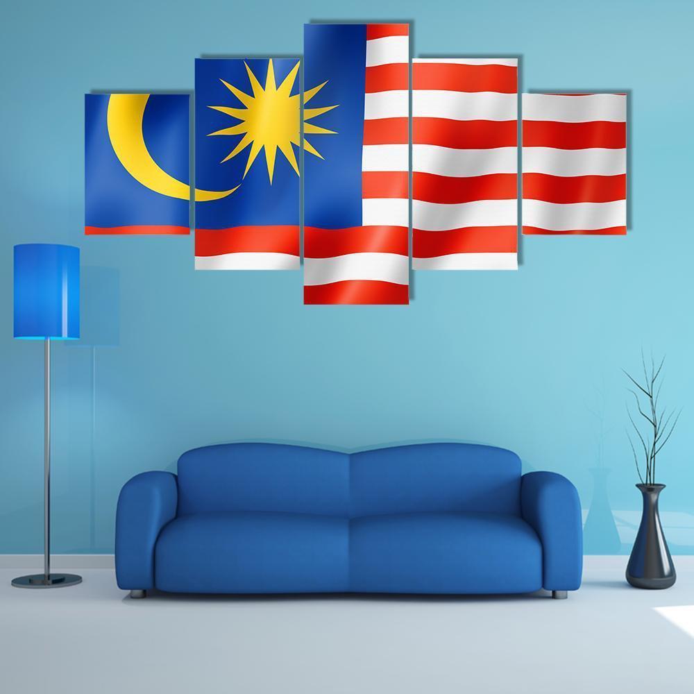 Malaysia Flag Canvas Wall Art-5 Star-Gallery Wrap-62" x 32"-Tiaracle