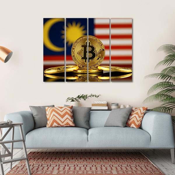 Malaysia Flag With Bitcoin Canvas Wall Art-4 Horizontal-Gallery Wrap-34" x 24"-Tiaracle