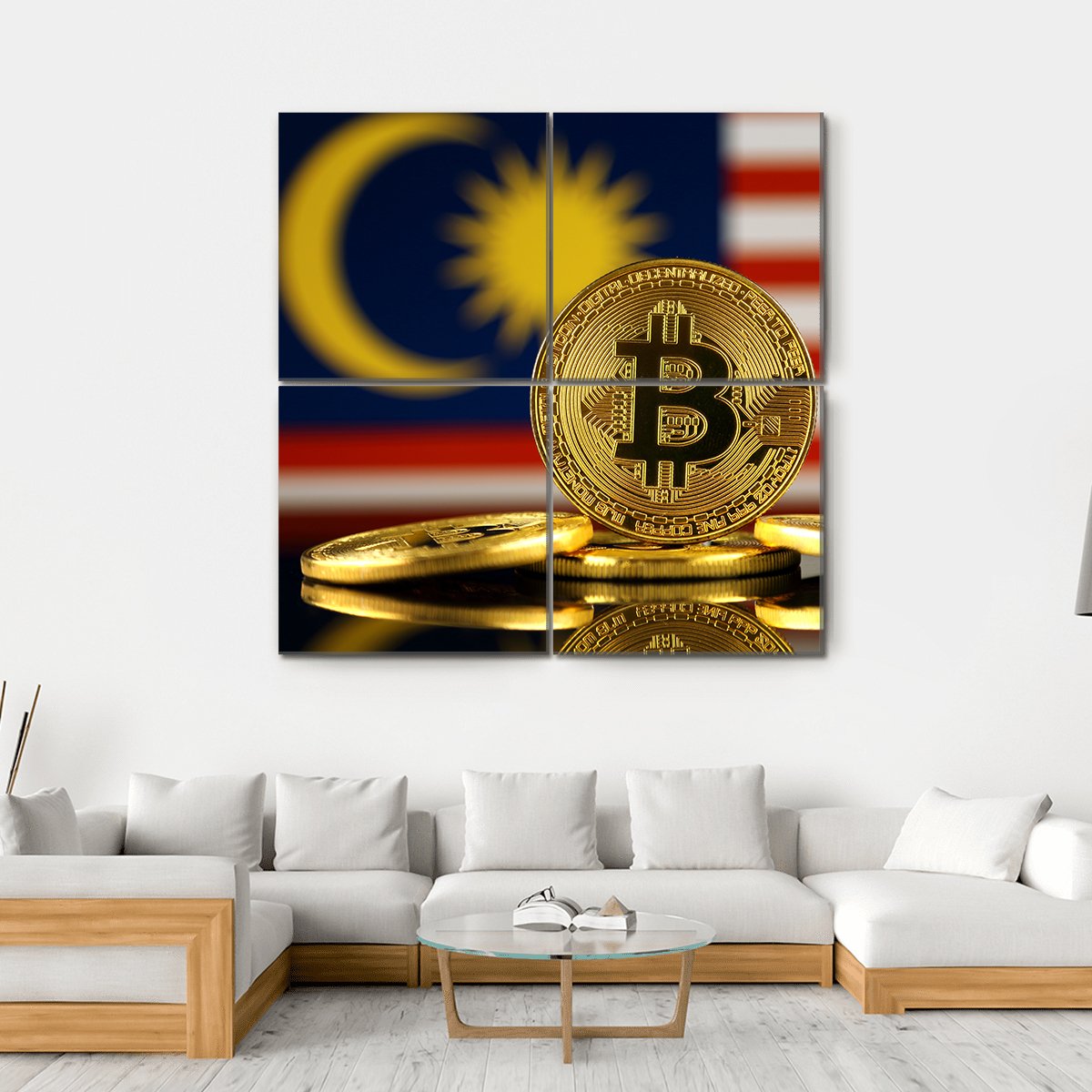 Malaysia Flag With Bitcoin Canvas Wall Art-4 Square-Gallery Wrap-17" x 17"-Tiaracle