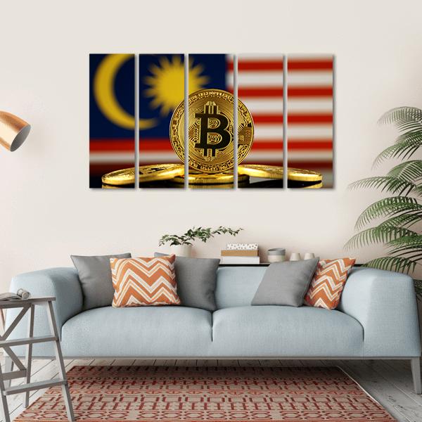Malaysia Flag With Bitcoin Canvas Wall Art-5 Horizontal-Gallery Wrap-22" x 12"-Tiaracle