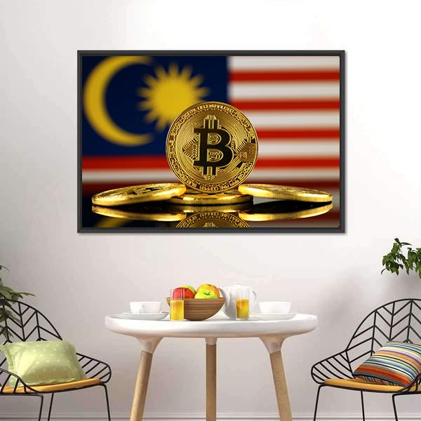 Malaysia Flag With Bitcoin Canvas Wall Art-3 Horizontal-Gallery Wrap-25" x 16"-Tiaracle