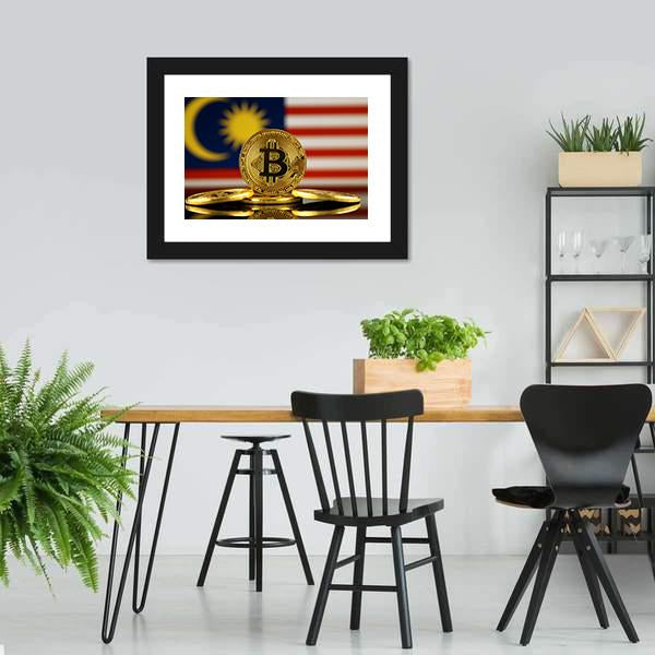 Malaysia Flag With Bitcoin Canvas Wall Art-3 Horizontal-Gallery Wrap-25" x 16"-Tiaracle