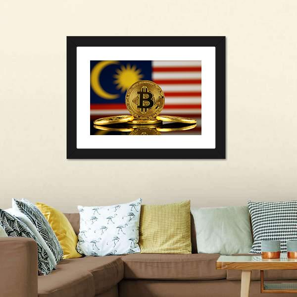 Malaysia Flag With Bitcoin Canvas Wall Art-3 Horizontal-Gallery Wrap-25" x 16"-Tiaracle