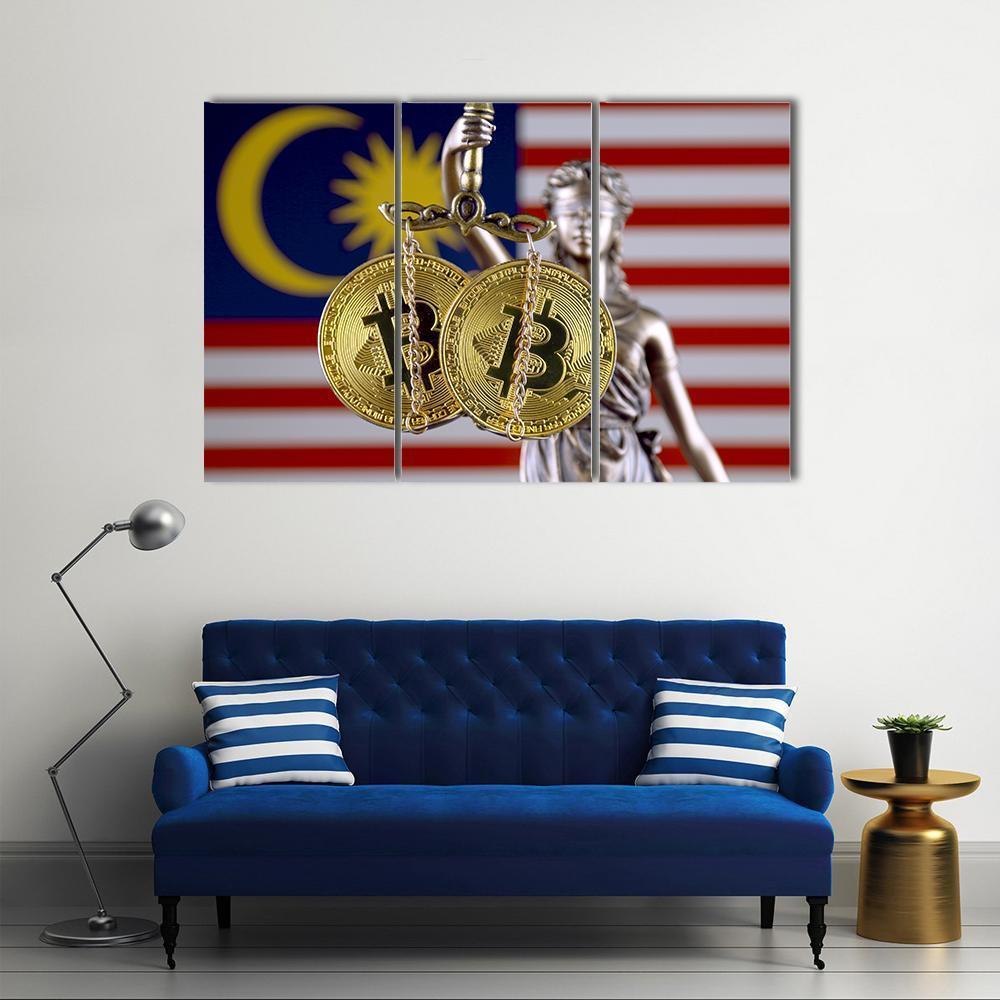 Malaysia Flag With Bitcoins Canvas Wall Art-3 Horizontal-Gallery Wrap-37" x 24"-Tiaracle