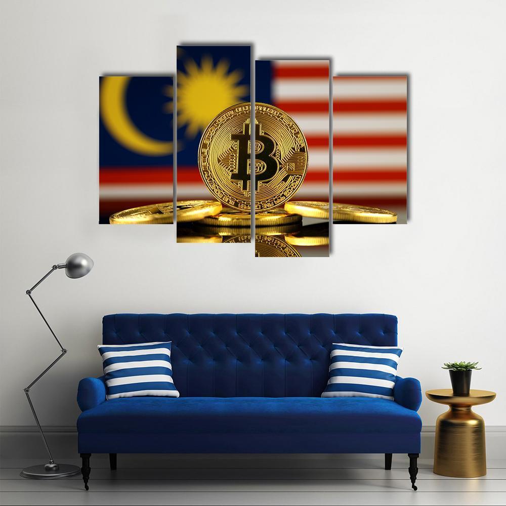 Malaysia Flag With Bitcoin Canvas Wall Art-4 Pop-Gallery Wrap-50" x 32"-Tiaracle