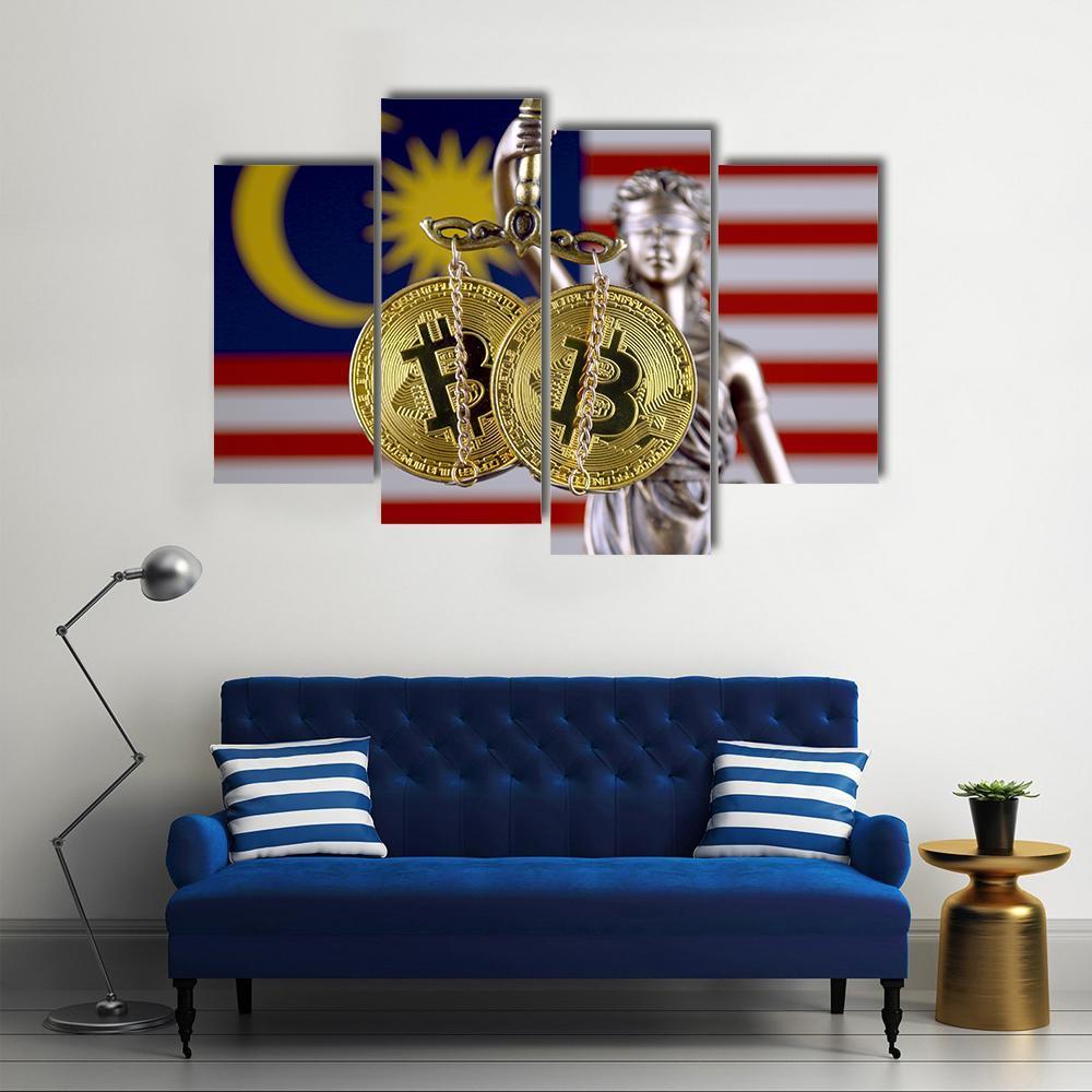 Malaysia Flag With Bitcoins Canvas Wall Art-4 Pop-Gallery Wrap-50" x 32"-Tiaracle