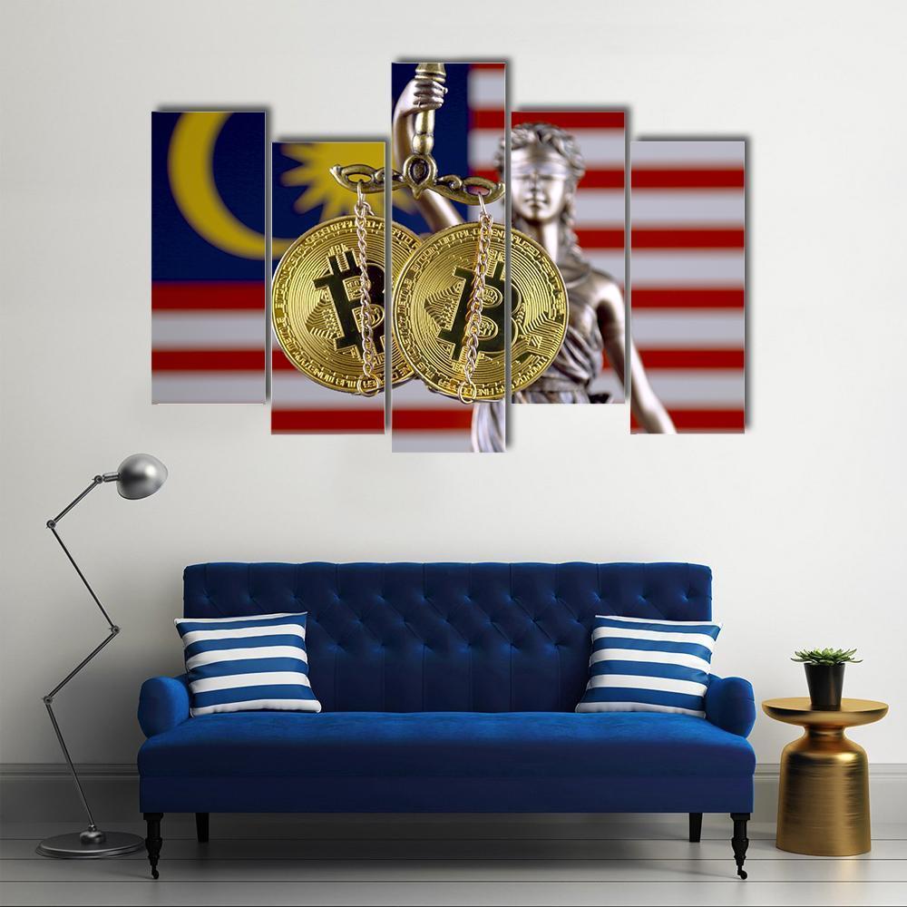 Malaysia Flag With Bitcoins Canvas Wall Art-5 Pop-Gallery Wrap-47" x 32"-Tiaracle