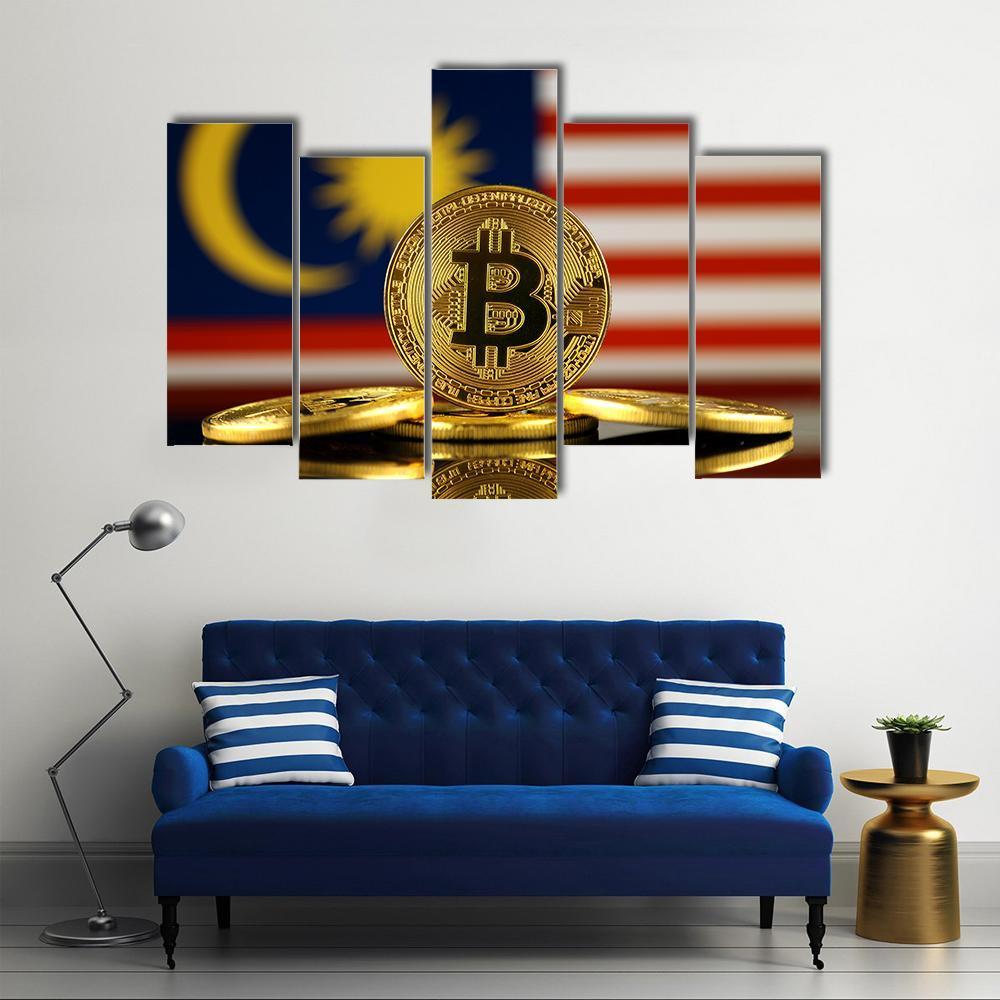 Malaysia Flag With Bitcoin Canvas Wall Art-5 Pop-Gallery Wrap-47" x 32"-Tiaracle