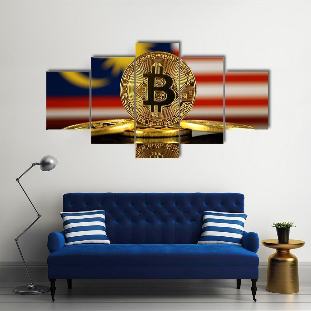 Malaysia Flag With Bitcoin Canvas Wall Art-5 Star-Gallery Wrap-62" x 32"-Tiaracle