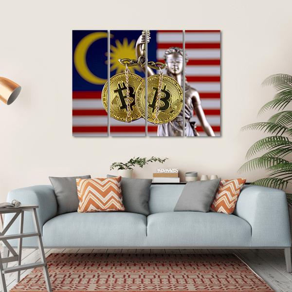 Malaysia Flag With Bitcoins Canvas Wall Art-4 Horizontal-Gallery Wrap-34" x 24"-Tiaracle