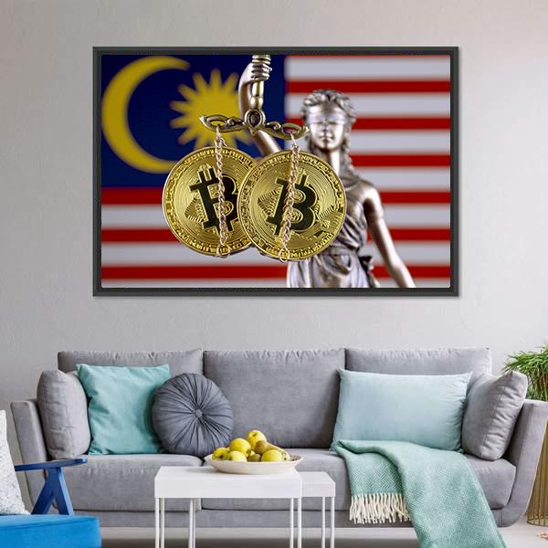 Malaysia Flag With Bitcoins Canvas Wall Art-3 Horizontal-Gallery Wrap-25" x 16"-Tiaracle