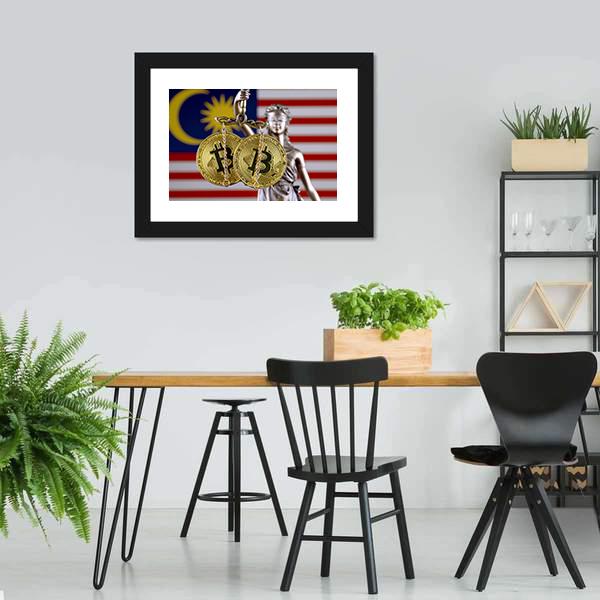 Malaysia Flag With Bitcoins Canvas Wall Art-3 Horizontal-Gallery Wrap-25" x 16"-Tiaracle