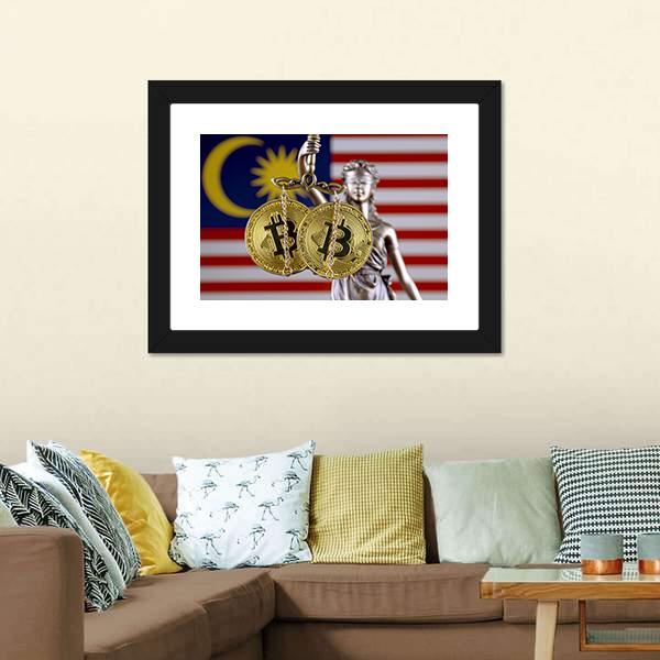 Malaysia Flag With Bitcoins Canvas Wall Art-3 Horizontal-Gallery Wrap-25" x 16"-Tiaracle