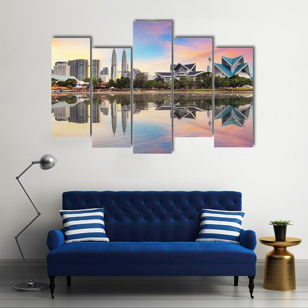 Malaysia Skyline Canvas Wall Art-5 Pop-Gallery Wrap-47" x 32"-Tiaracle