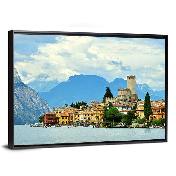 Malcesine On Garda Lake Canvas Wall Art-3 Horizontal-Gallery Wrap-25" x 16"-Tiaracle