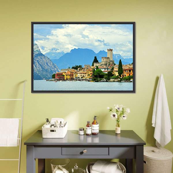 Malcesine On Garda Lake Canvas Wall Art-1 Piece-Floating Frame-24" x 16"-Tiaracle