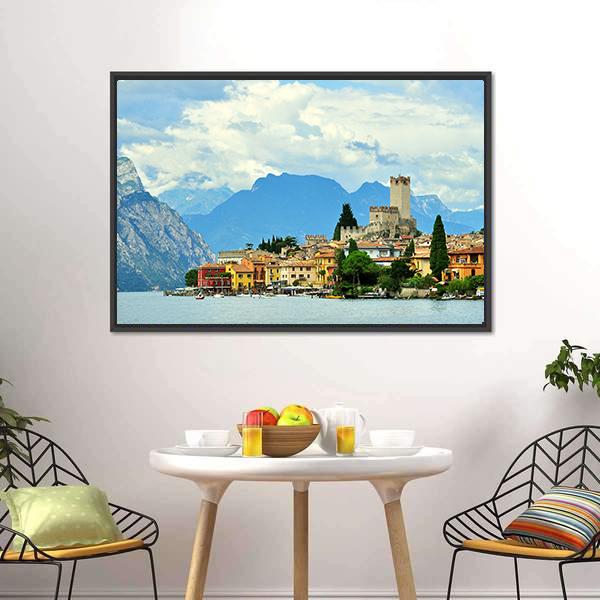 Malcesine On Garda Lake Canvas Wall Art-3 Horizontal-Gallery Wrap-25" x 16"-Tiaracle