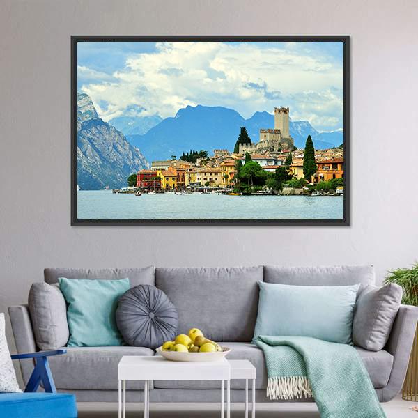 Malcesine On Garda Lake Canvas Wall Art-3 Horizontal-Gallery Wrap-25" x 16"-Tiaracle