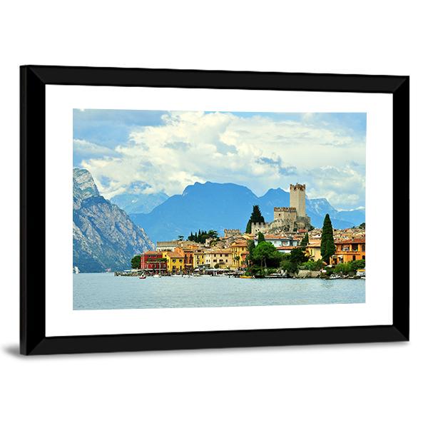 Malcesine On Garda Lake Canvas Wall Art-3 Horizontal-Gallery Wrap-25" x 16"-Tiaracle