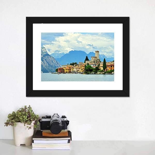 Malcesine On Garda Lake Canvas Wall Art-1 Piece-Framed Print-20" x 16"-Tiaracle