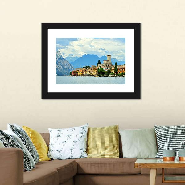 Malcesine On Garda Lake Canvas Wall Art-3 Horizontal-Gallery Wrap-25" x 16"-Tiaracle