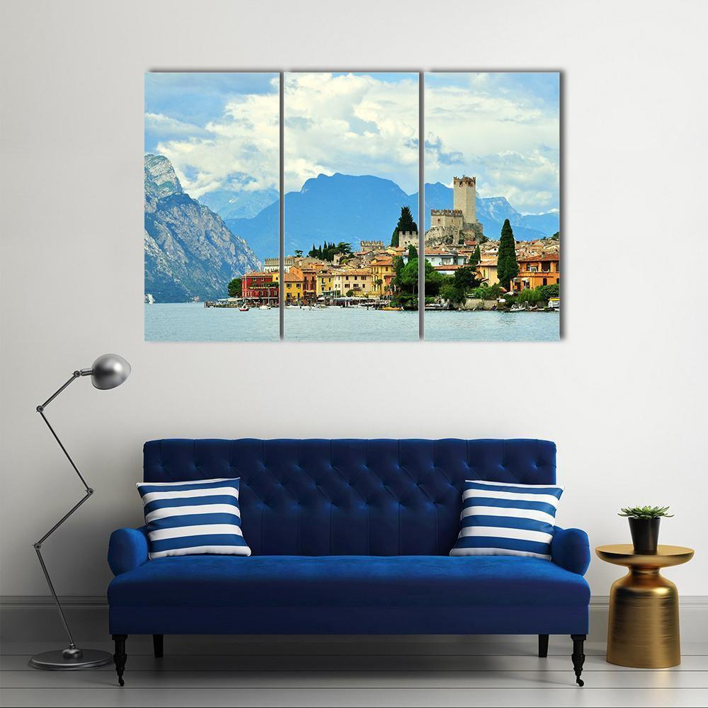 Malcesine On Garda Lake Canvas Wall Art-3 Horizontal-Gallery Wrap-37" x 24"-Tiaracle
