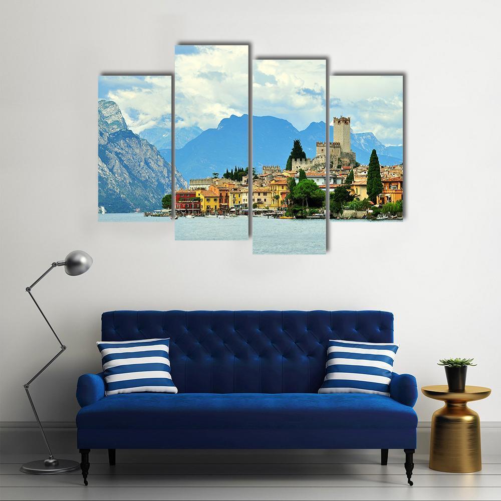 Malcesine On Garda Lake Canvas Wall Art-4 Pop-Gallery Wrap-50" x 32"-Tiaracle