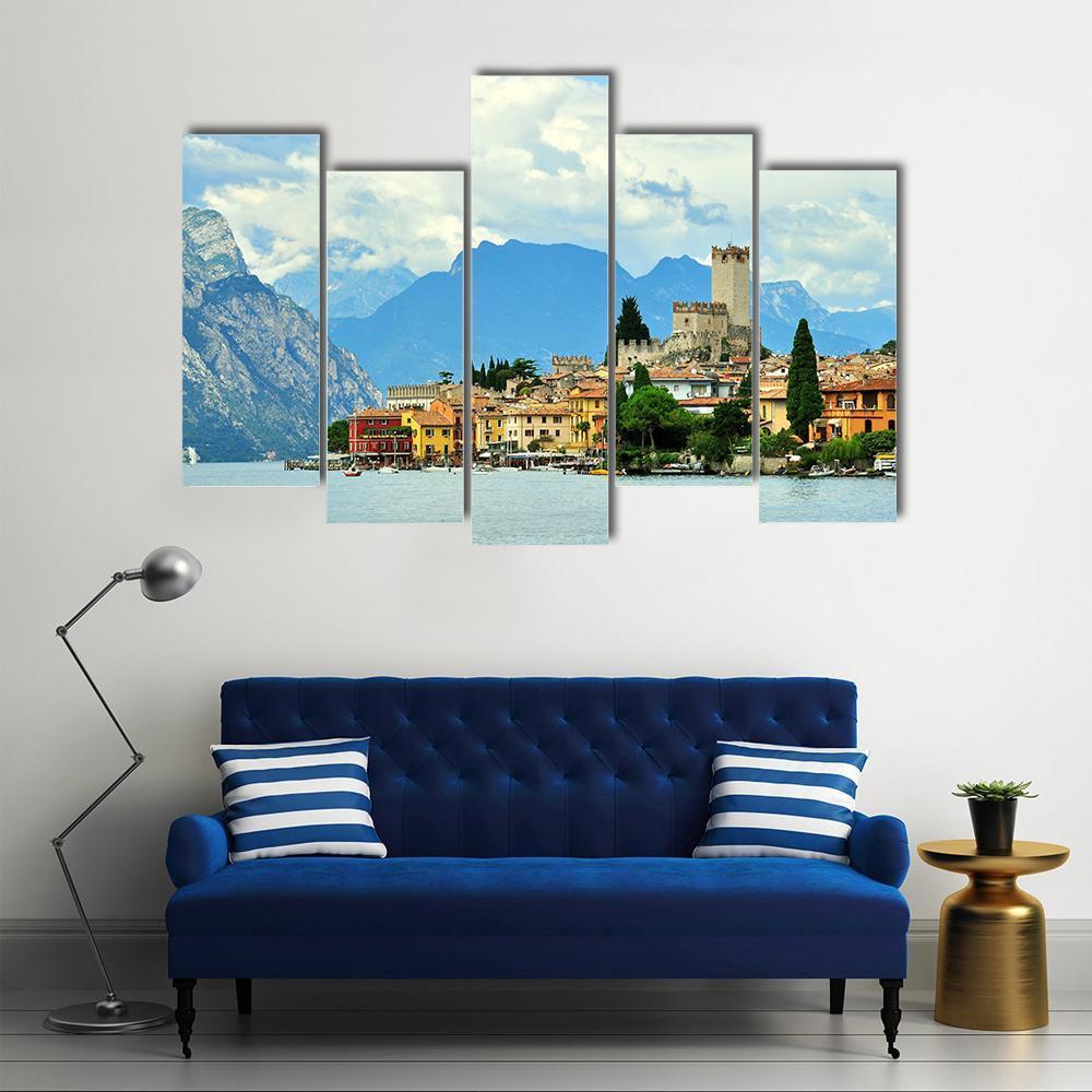Malcesine On Garda Lake Canvas Wall Art-5 Pop-Gallery Wrap-47" x 32"-Tiaracle