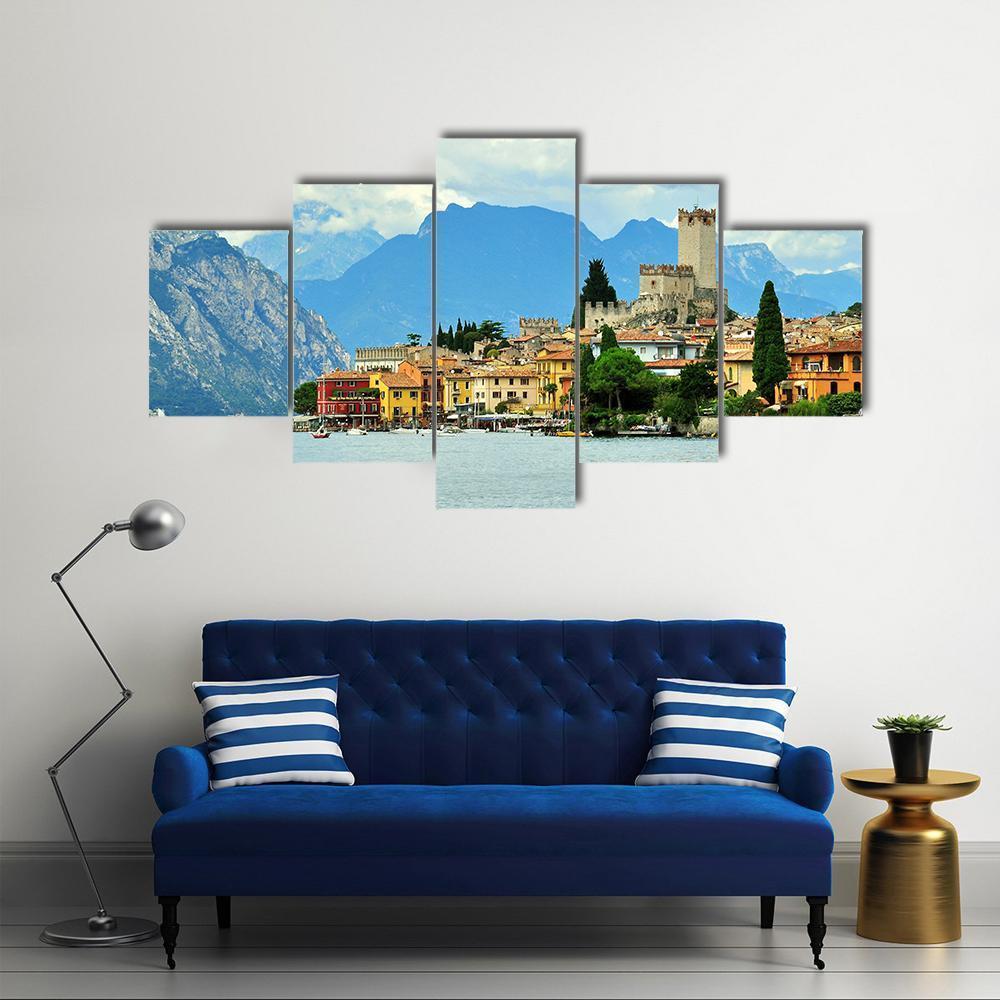Malcesine On Garda Lake Canvas Wall Art-5 Star-Gallery Wrap-62" x 32"-Tiaracle