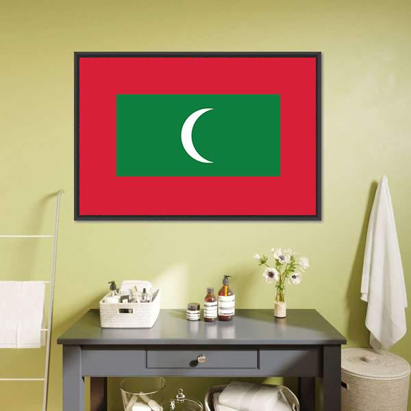 Maldives Flag Canvas Wall Art-1 Piece-Floating Frame-24" x 16"-Tiaracle