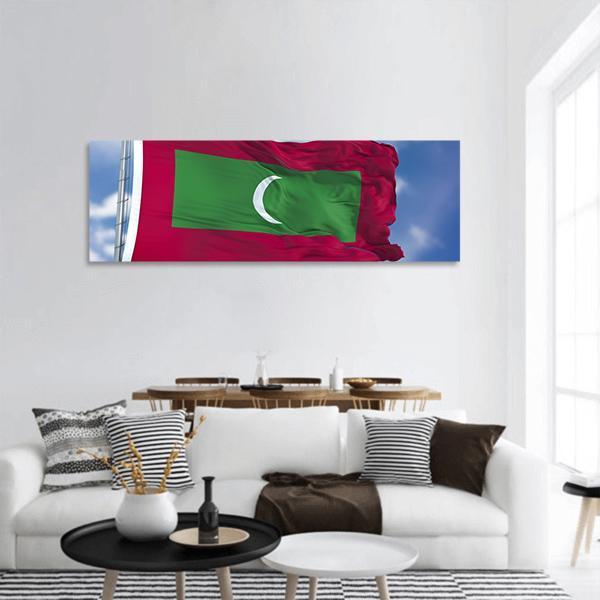 Waving Maldives Flag Panoramic Canvas Wall Art-3 Piece-25" x 08"-Tiaracle