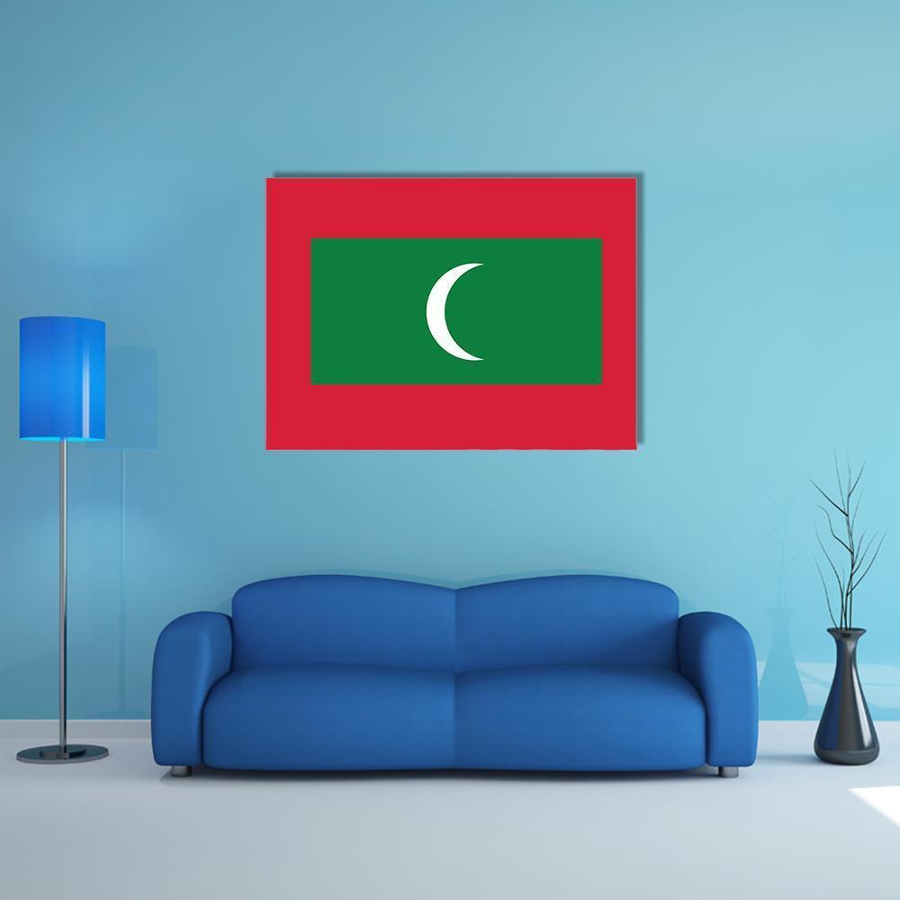 Maldives Flag with Crescent Canvas Wall Art in white, red and green, single panel hung on a wall