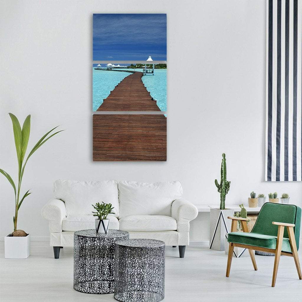 Maldives Ocean Beach Vertical Canvas Wall Art-3 Vertical-Gallery Wrap-12" x 25"-Tiaracle