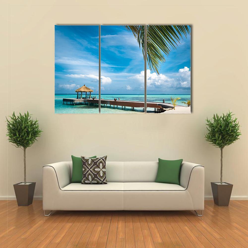 Jetty On Maldives Island Canvas Wall Art-3 Horizontal-Gallery Wrap-37" x 24"-Tiaracle