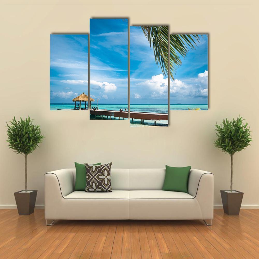 Jetty On Maldives Island Canvas Wall Art-4 Pop-Gallery Wrap-50&quot; x 32&quot;-Tiaracle