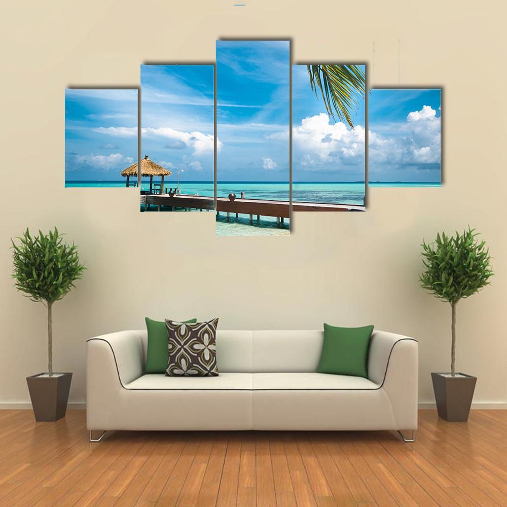 Jetty On Maldives Island Canvas Wall Art-5 Star-Gallery Wrap-62&quot; x 32&quot;-Tiaracle