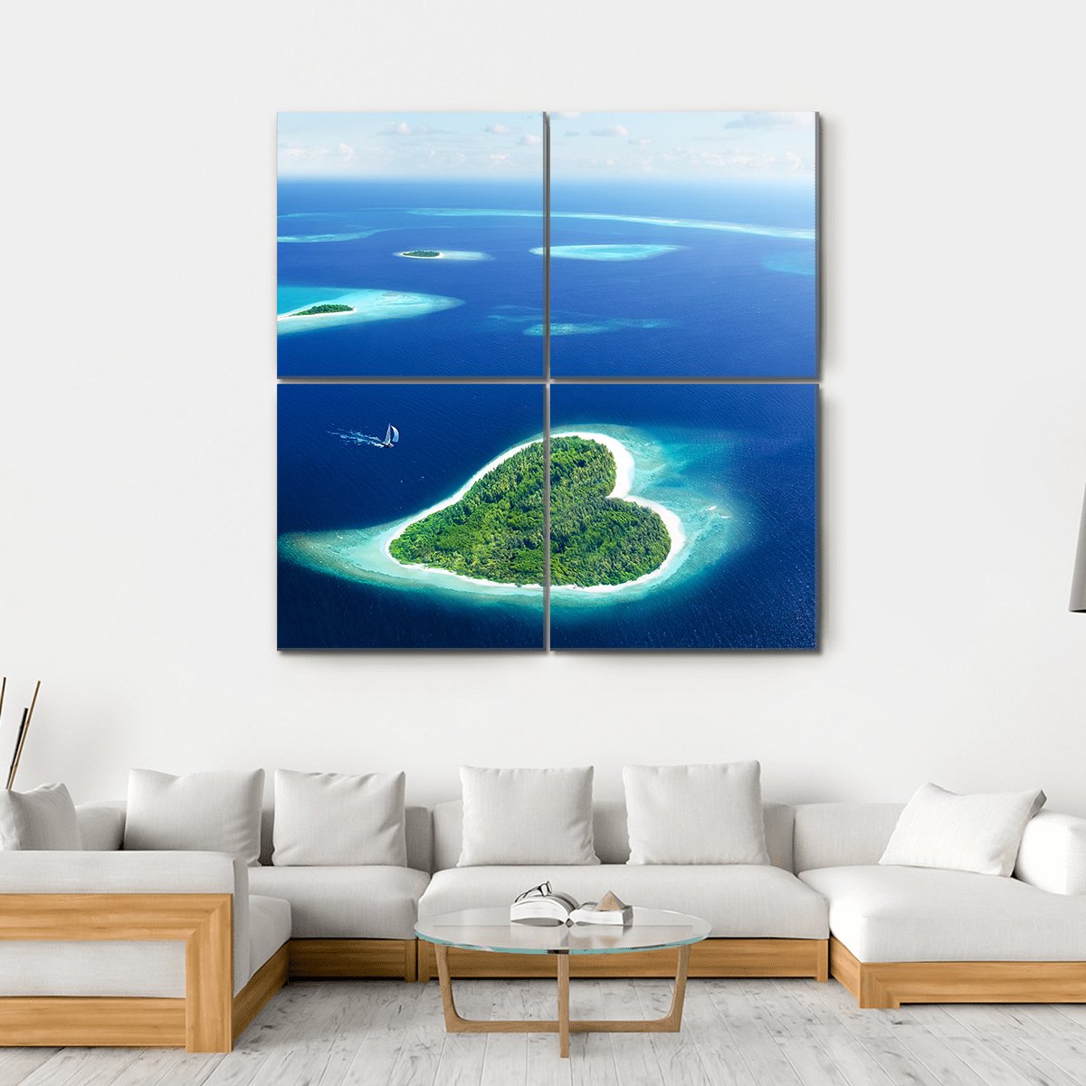 Heart Shaped Island Canvas Wall Art-4 Square-Gallery Wrap-17" x 17"-Tiaracle