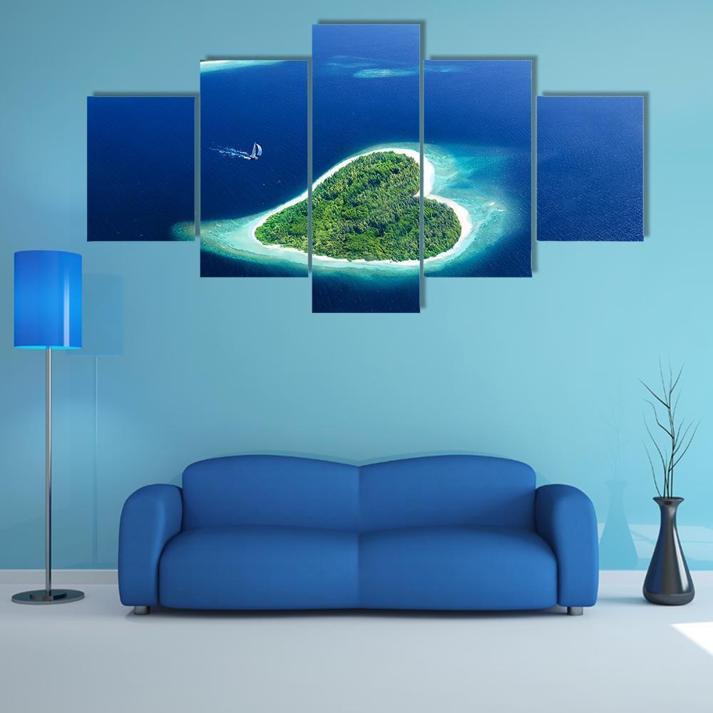 Heart Shaped Island Canvas Wall Art-5 Star-Gallery Wrap-62" x 32"-Tiaracle
