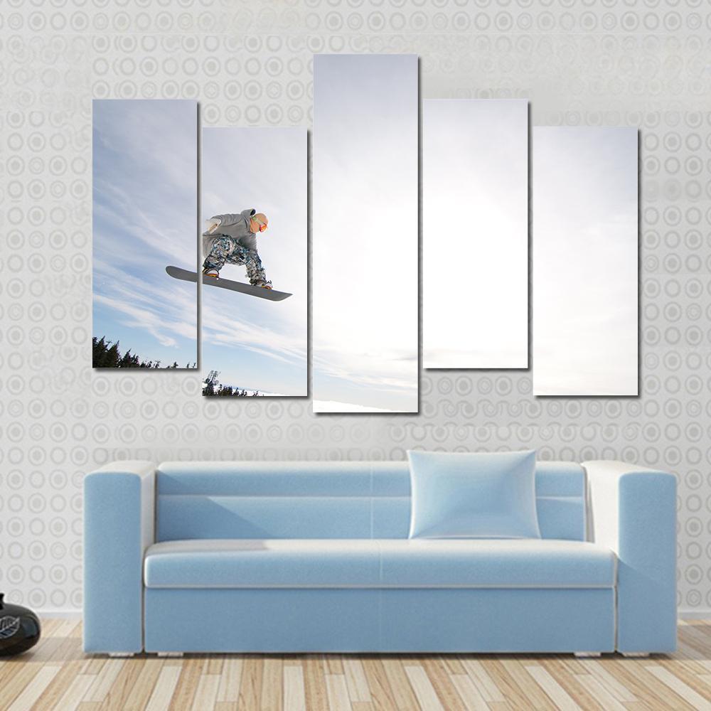 Snowboarder In Air Canvas Wall Art-5 Pop-Gallery Wrap-47" x 32"-Tiaracle