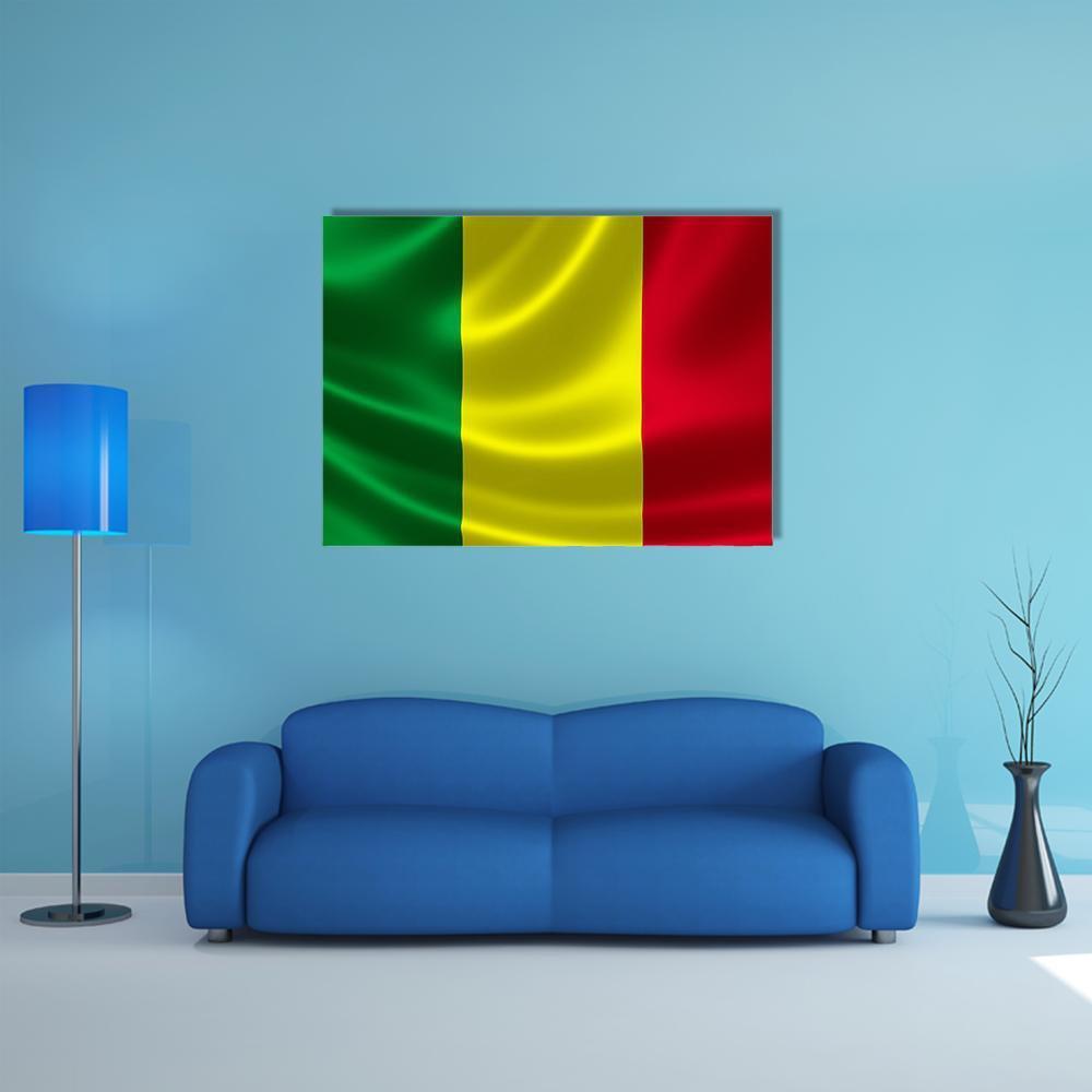Waving Mali Flag Canvas Wall Art in red, yellow and green, single panel hung on a wall