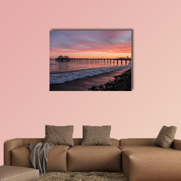 Malibu Pier Pacific At Sunset Canvas Wall Art-1 Piece-Gallery Wrap-36" x 24"-Tiaracle