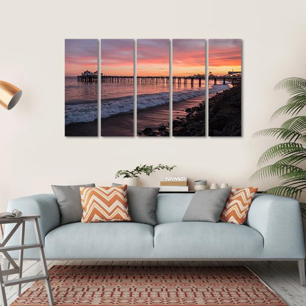 Malibu Pier Pacific At Sunset Canvas Wall Art-5 Horizontal-Gallery Wrap-22" x 12"-Tiaracle