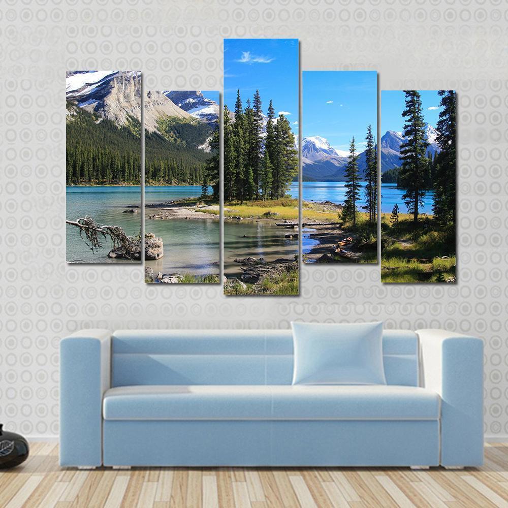 Maligne Lake Canvas Wall Art-5 Pop-Gallery Wrap-47&quot; x 32&quot;-Tiaracle